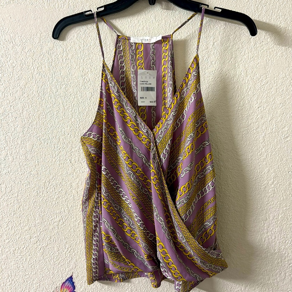 Lush Lilac Purple Yellow Chain Print Camisole New Versace Vibes Small